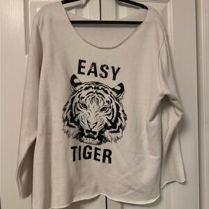 VICI “Easy Tiger” Oversized Graphic Sweater – Large White Boho Pullover